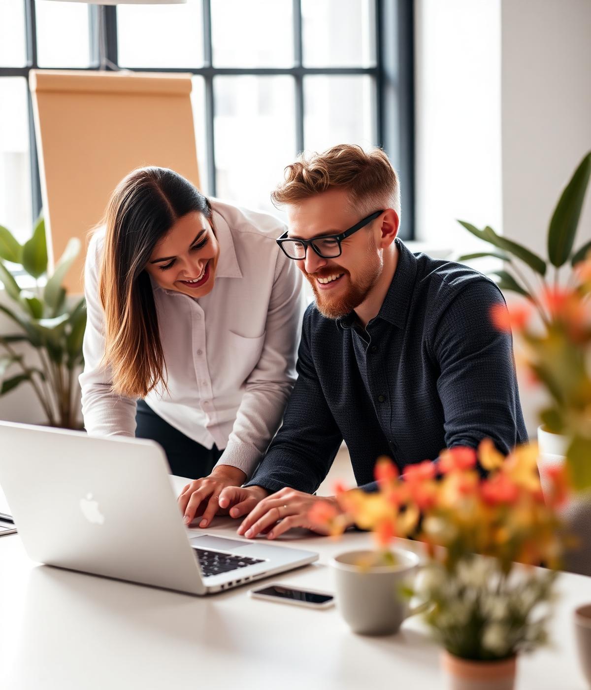 Consulente digitale al lavoro con la titolare di una piccola attività