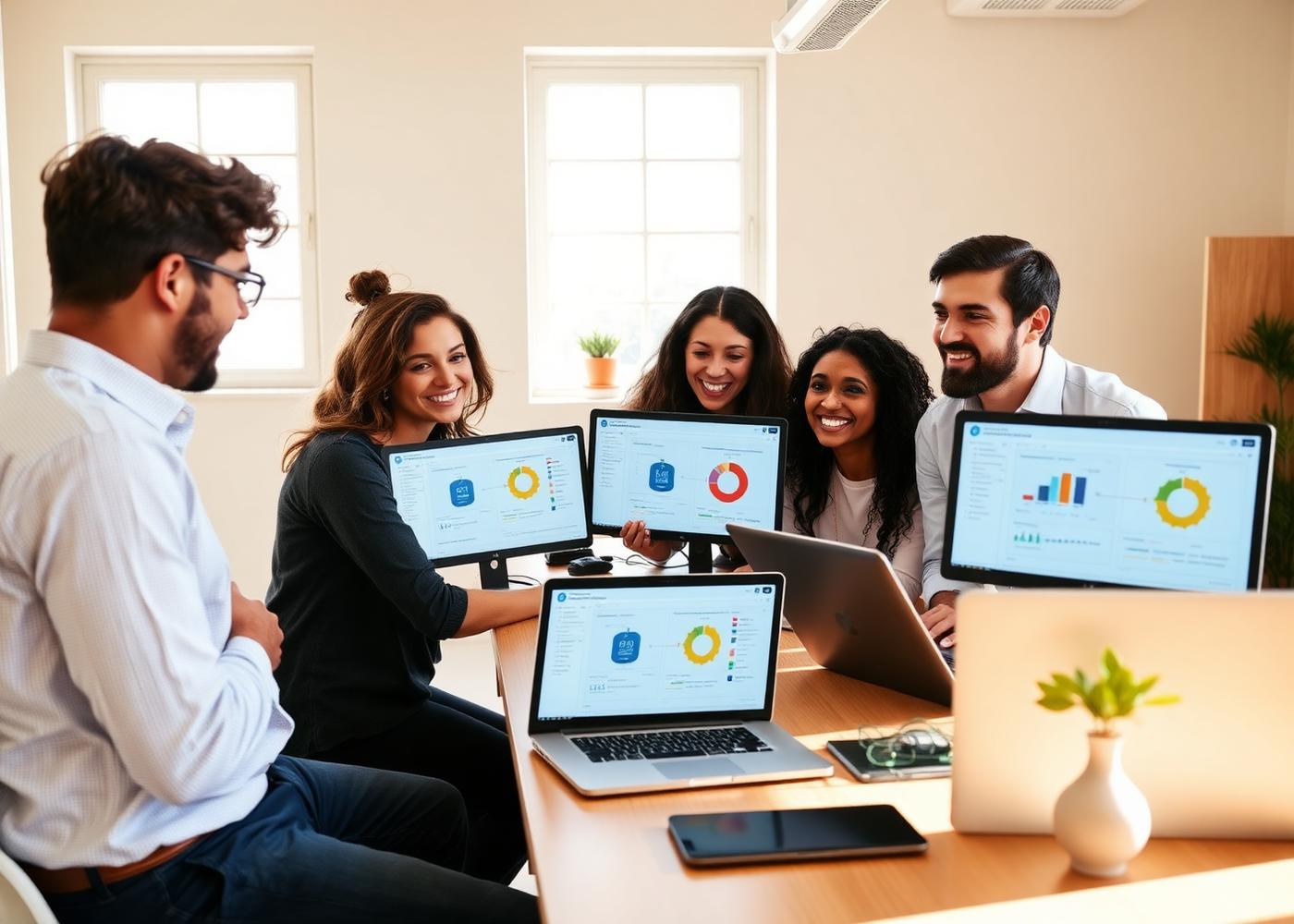 Team che analizza dashboard e processi digitali insieme